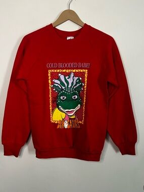 Vintage 90s Disney Dinosaurs TV Show Cold Blooded Babe Red Pullover Sweatshirt S